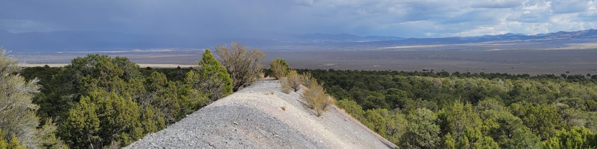 Looking out over a waste rock pile at a tungsten mine near Beaver, Utah